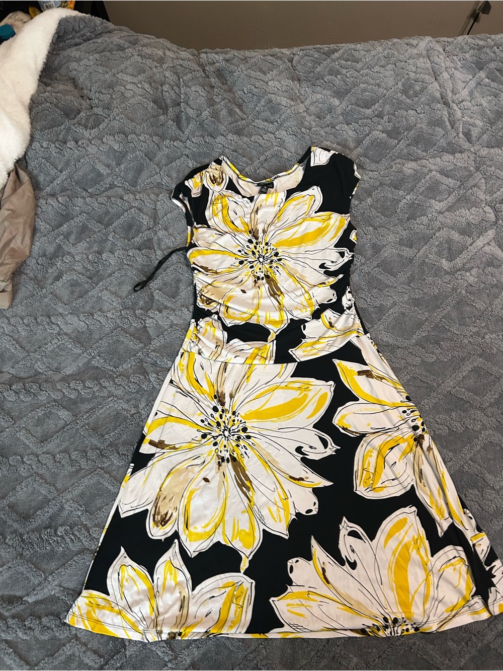 Studio Black Dress with Yellow & Cream Floral Print
